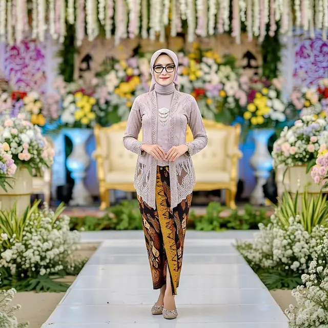 Contoh kebaya simpel modern untuk pesta pernikahan model: Encim Panjang Motif Etnik/Gambar Chat GPT