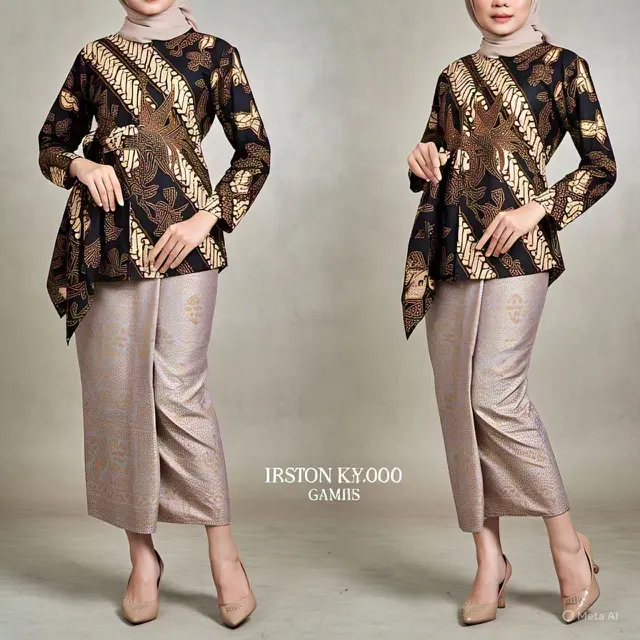 Gamis Batik Kawung Kombinasi Kain Polos