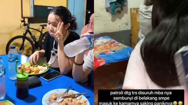 Tengah asyik menyantap hidangan di warung makan, sekumpulan remaja terpaksa disembunyikan di dapur masak.