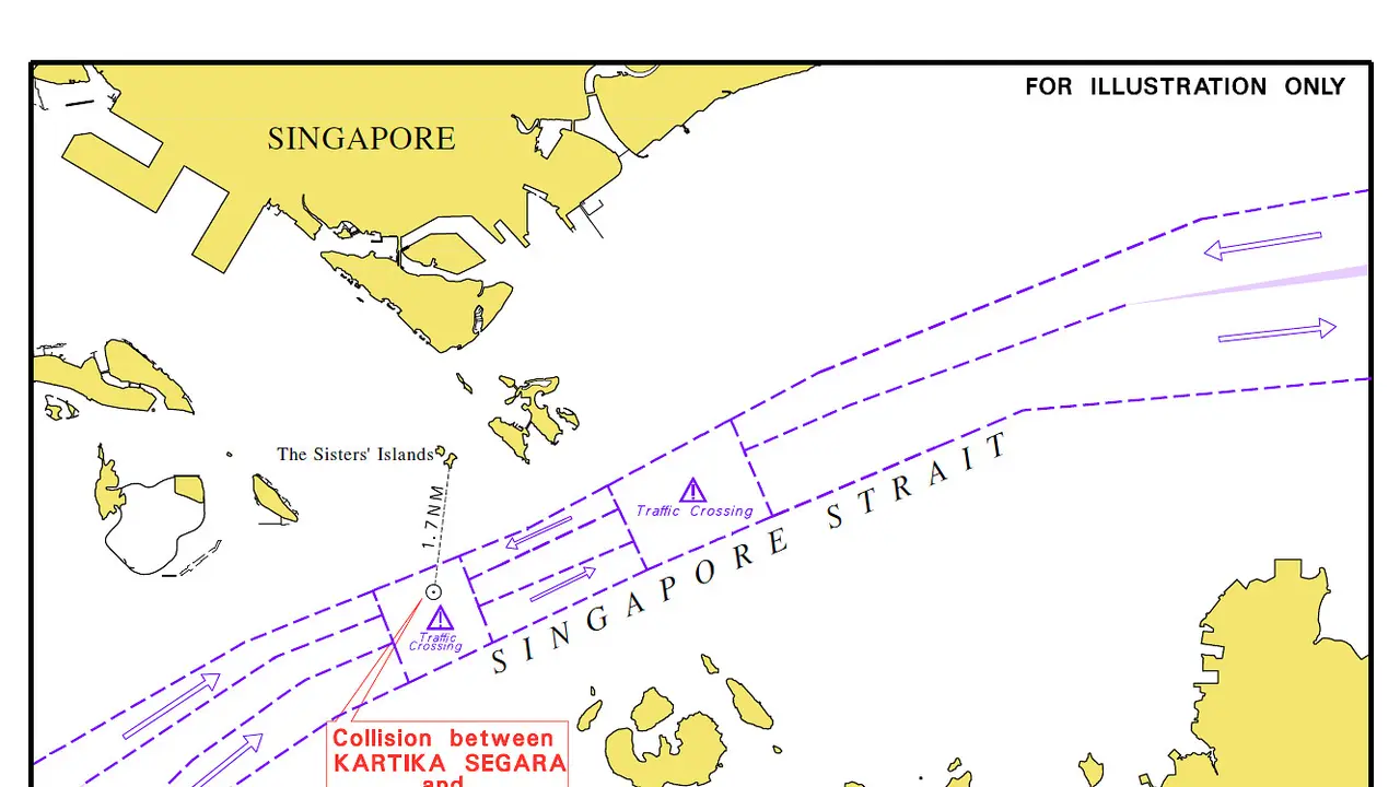 Lokasi tabrakan kapal tanker RI dan kapal keruk di laut Singapura. (MPA)