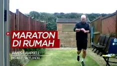 Berita video mantan atlet lempar cakram Skotlandia, James Campbell, melakukan lari maraton di halaman rumahnya untuk membantu badan kesehatan di Britania Raya dalam menghadapi virus corona COVID-19.