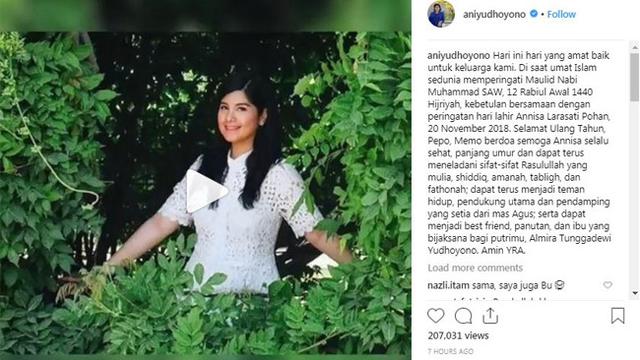 Ulang Tahun ke-37, Annisa Pohan Dapat Kado Manis dari Ani Yudhoyono