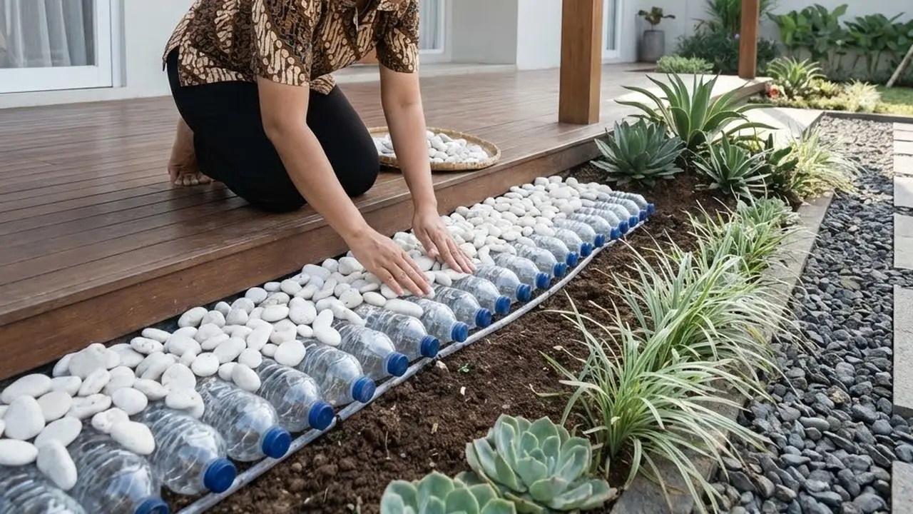 Kamuflase dengan menaruh botol secara mendatar di atas tanah (Gemini AI)