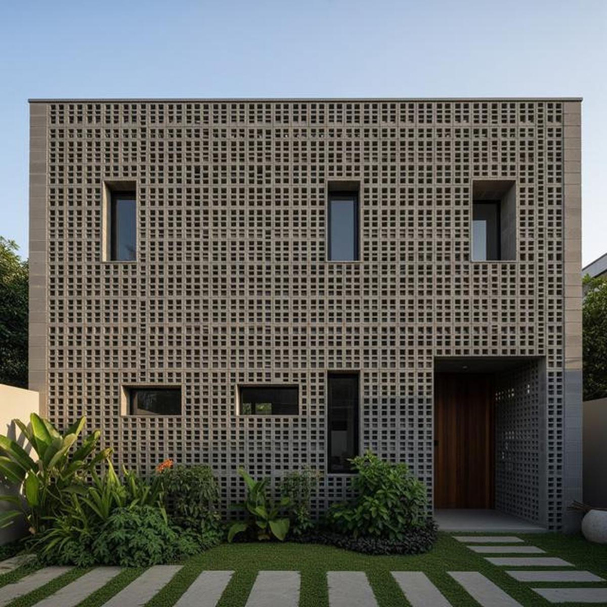7 Gambar Rumah Minimalis Tampak Depan dengan Kombinasi Dinding Roster, Elegan dan Fungsional