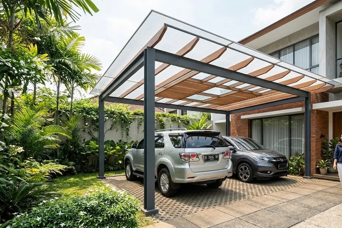 Desain Carport yang Tetap Terang Tanpa Banyak Lampu (AI Generated)