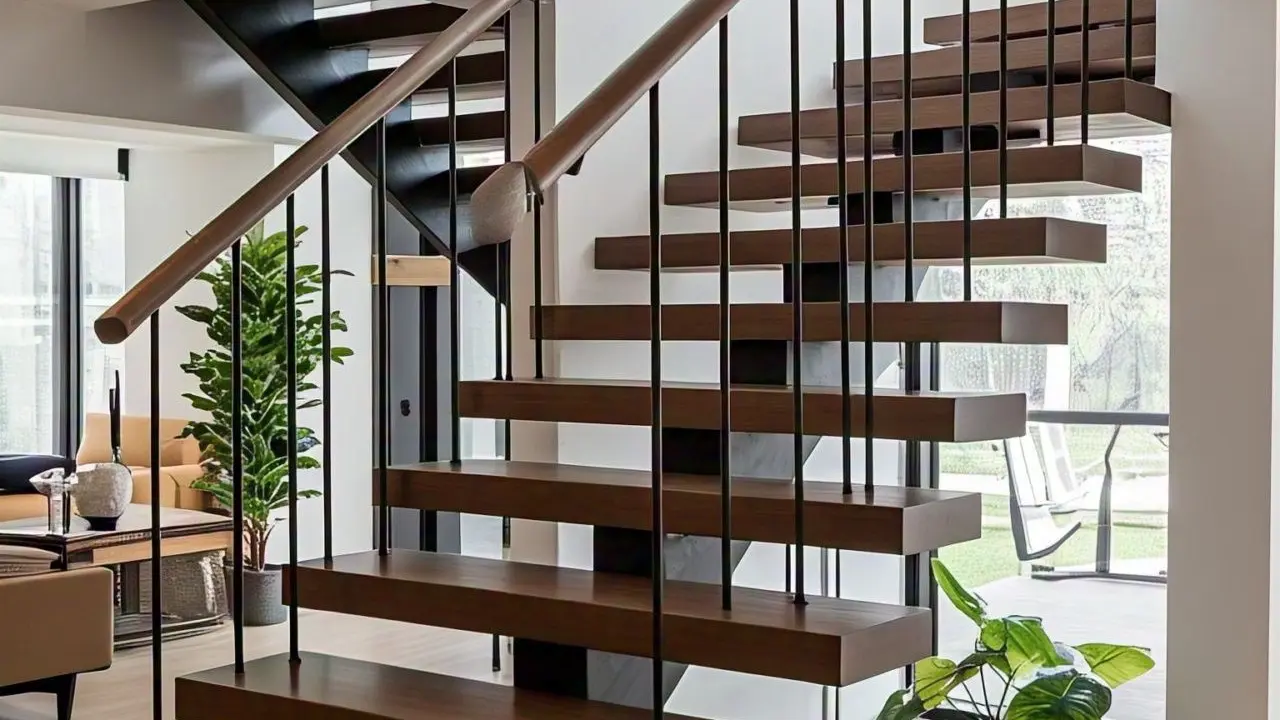 Tangga Kayu Minimalis dengan Aksen Natural