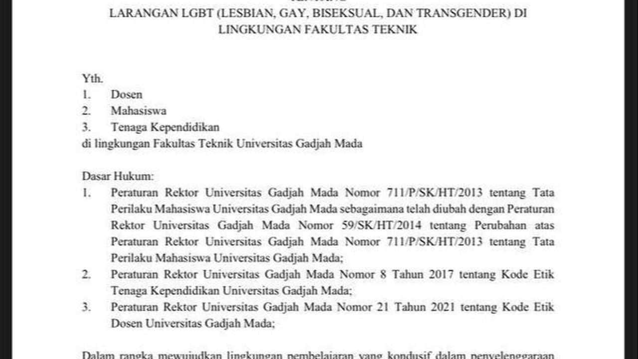 Ada dua poin yang disampaikan dalam surat edaran larangan LGBT di FT UGM ini. Dua poin itu adalah: