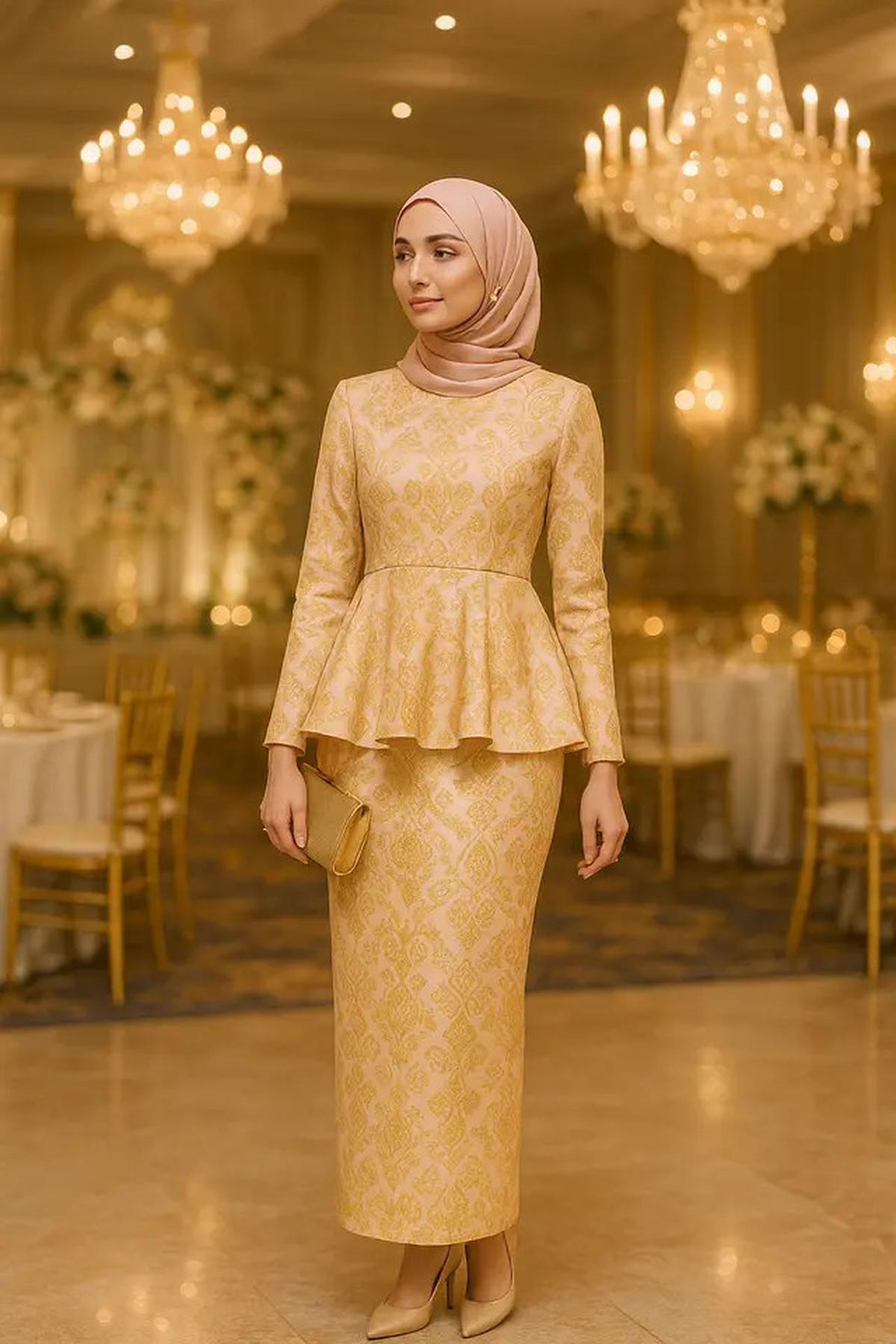 7 Desain Baju Gamis dan Tunik Batik Emas, Pilihan Tepat untuk Kondangan Glamor