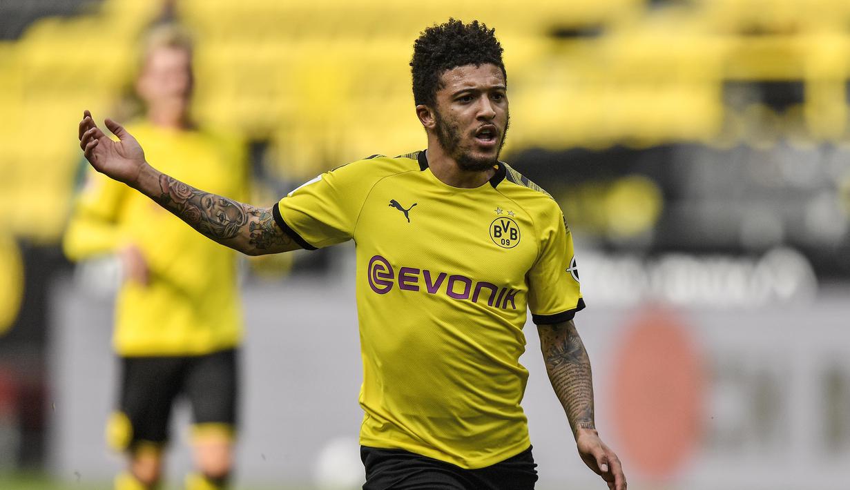 Jadon Sancho - Bintang Borussia Dortmund, Jadon Sancho, menjadi bidikan utama Manchester United pada musim panas nanti. Manchester United dikabarkan telah menawar Sancho seharga 50 juta euro ditambah sejumlah bonus. (AFP/Martin Meissner/pool)