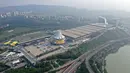 Foto dari udara pemandangan Nanning International Convention and Exhibition Center dan gedung-gedung di sekitarnya di Nanning, Daerah Otonom Etnis Zhuang Guangxi, China selatan pada 26 November 2020. China-ASEAN Expo ke-17 akan diselenggarakan di Nanning pada 27-30 November. (Xinhua/Lu Boan)