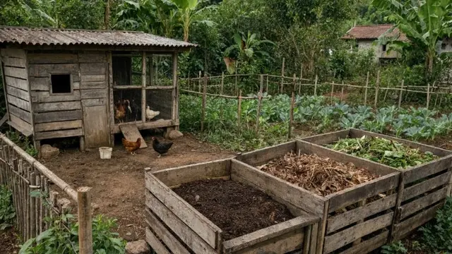 Desain Kandang Ayam dan Area Kompos dalam Satu Lahan (AI Generated)