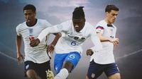 Ilustrasi - Pemain Muda di Piala Dunia 2022 Jude Bellingham, Giovanni Reyna, dan Eduardo Camavinga (Bola.com/Bayu Kurniawan Santoso)