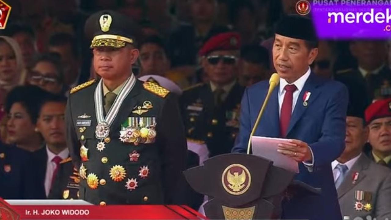 Momen Presiden Jokowi Sampaikan Terima Kasih Khusus untuk Prabowo Subianto di HUT ke-79 TNI