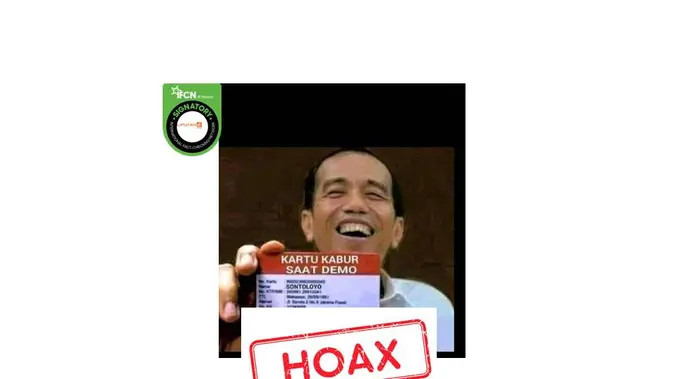 <p>Cek fakta foto Presiden Jokowi memegang kartu kabur saat demo</p>