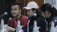 Pebulutangkis Indonesia, Anthony Sinisuka Ginting, memberikan keterangan saat jumpa pers di hotel Sultan, Jakarta, Senin, (2/7/2018). Blibli Indonesia Open 2018 akan berlangsung pada 3-8 Juli 2018 di Istora Senayan, Jakarta. (Bola.com/M Iqbal Ichsan)