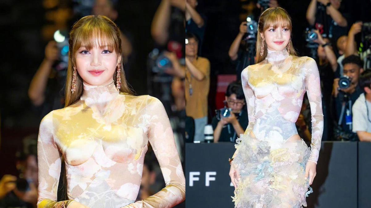 Dari Emmy ke BIFF 2025, Lisa BLACKPINK Tampil Bak Peri Modern dengan Gaun Nude Floral Ekspos Pinggul