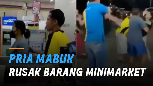 Pria yang mengenakan kaos berwarna kuning dan celana pendek itu memukul dan menghancurkan barang-barang di atas meja kasir.