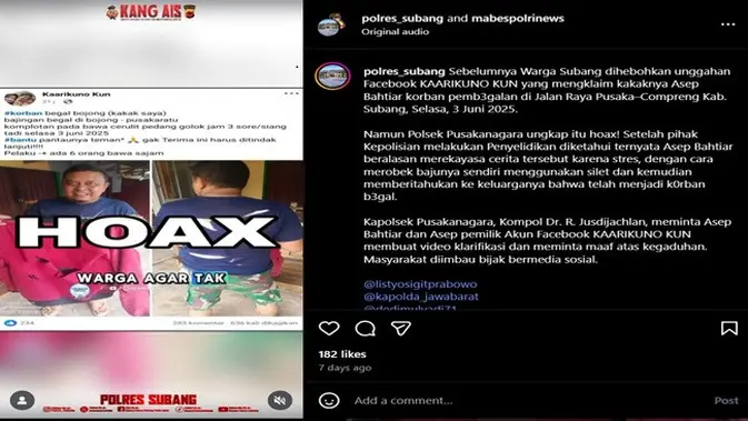 <p>Gambar tangkapan layar postingan dari akun Instagram @polres_subang.</p>