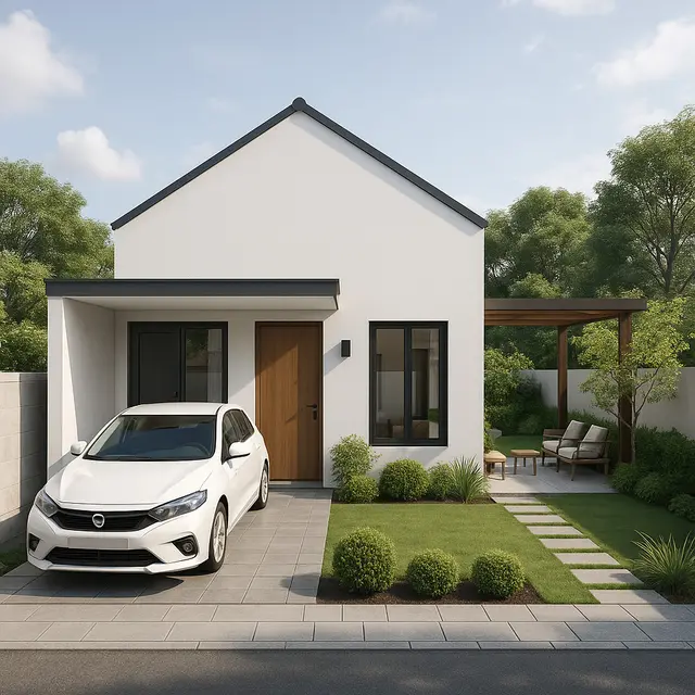Desain Rumah 9x9 Modern Minimalis Lengkap dengan Taman dan Carport