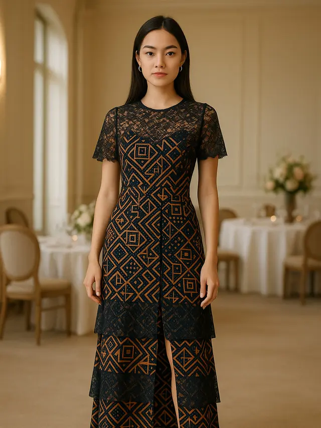 Dress Batik Layer Belah Tengah untuk Acara Formal