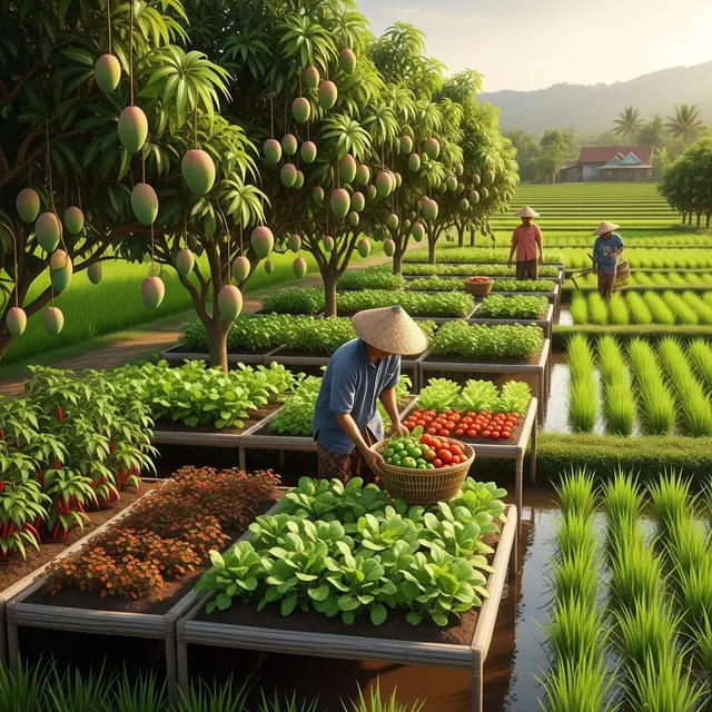 Ide Surjan dengan Pohon Buah di Sawah yang Bisa Menambah Penghasilan Petani (Gemini AI)