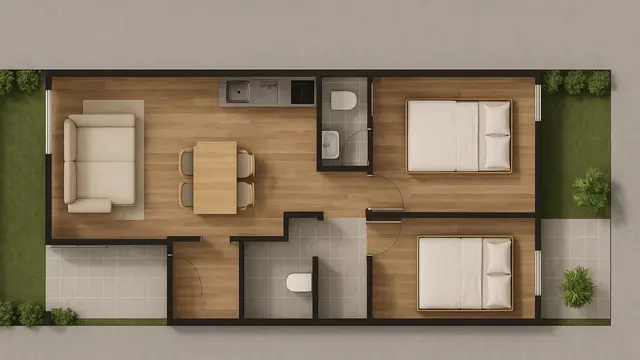 Rumah Sederhana 1 Lantai dengan 2 Kamar Tidur (Foto: Rizka Nur Laily via ChatGPT)
