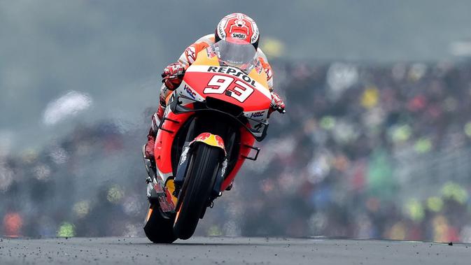 Pembalap Repsol Honda, Marc Marquez, menjuarai MotoGP Prancis 2019 setelah menjadi yang tercepat. (AFP/Jean-Francois Monier)
