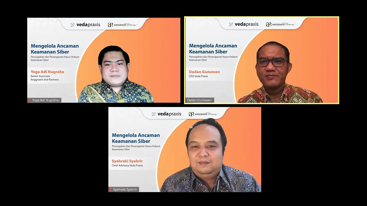 Webinar "Mengelola Ancaman Siber Pada Perusahaan"  yang digelar Veda Praxis. (Istimewa)