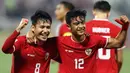 Kemenangan ini menjadi sejarah bagi timnas Indonesia U-23 yang berhasil lolos ke babak perempat final Piala Asia U-23 untuk pertama kalinya. (KARIM JAAFAR/AFP)