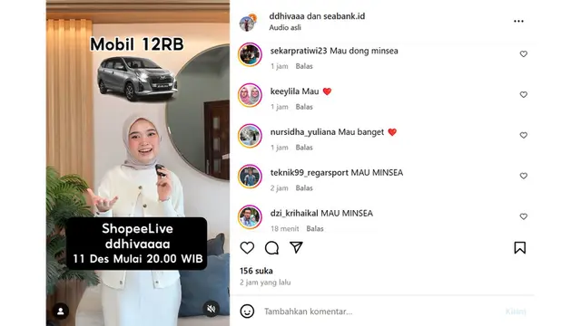 Jangan Lewatkan! Flash Sale Mobil 12RB di Shopee Live Dhiva Tanggal 11 Desember 2024