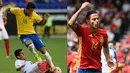 Pemain lulusan akademi La Masia adalah kakak adik Alcantara, Thiago Alcantara (kanan) dan Rafinha Alcantara.Meski bersaudara Thiago memilih untuk membela timnas Spanyol sedangkan Rafinha memilih untuk membela timnas Brasil. NICOLAS TUCAT / DON EMMERT/Afp)