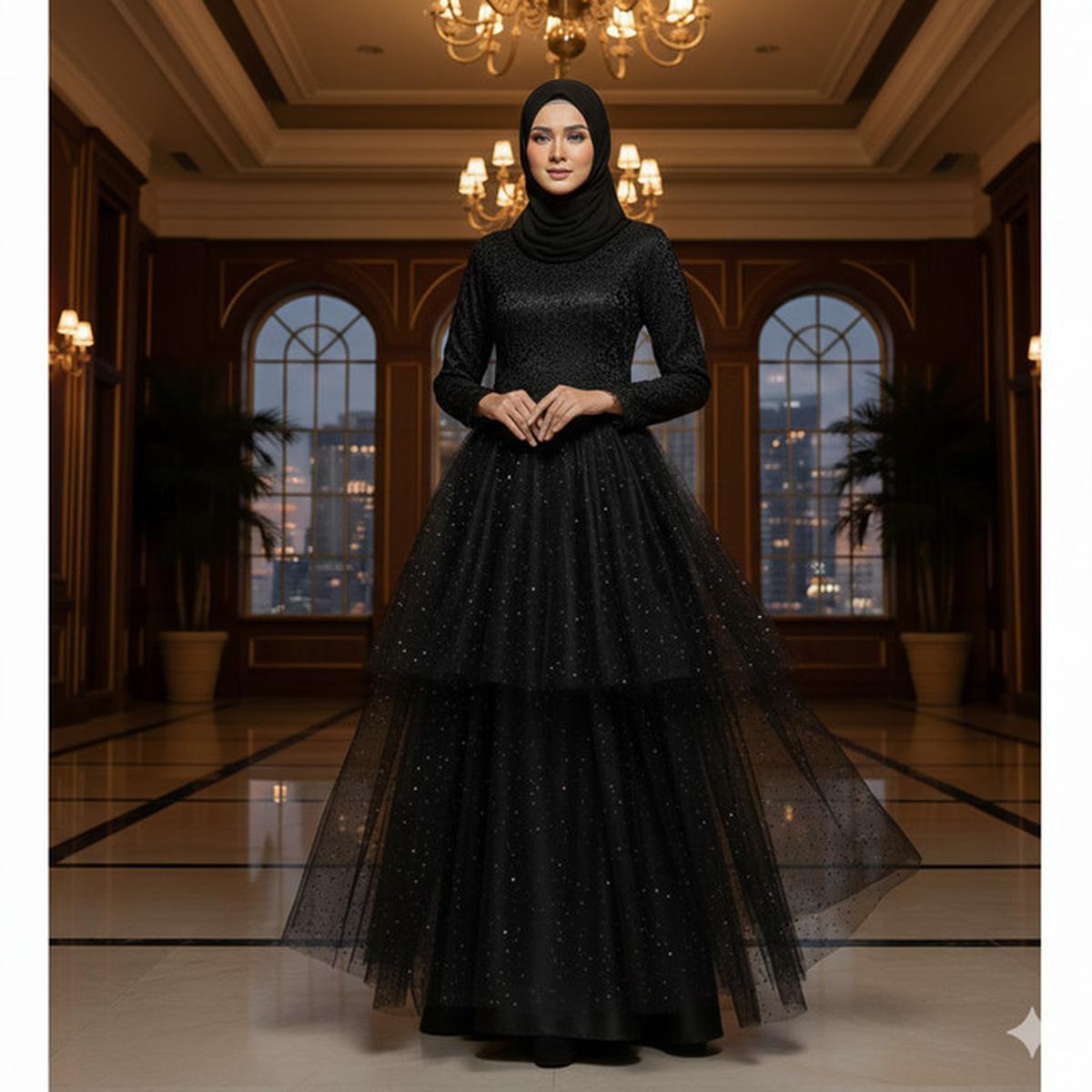 8 Model Gamis Hitam Syar'i dengan Kombinasi Lace 2025, Menawan untuk Acara Formal