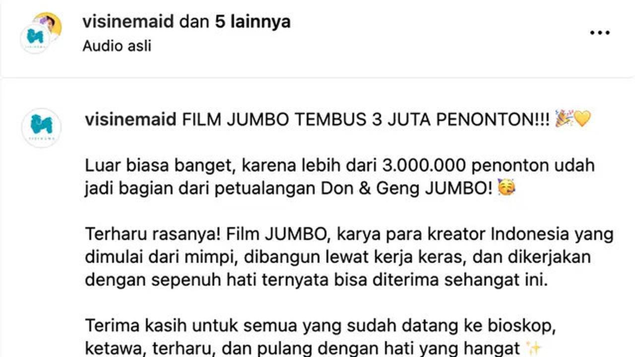 Film Jumbo Tembus 3 Juta Penonton, Sutradara Ryan Adriandhy Tulis Pesan Mengharukan untuk Khalayak