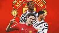 Manchester United - Edinson Cavani, Marcus Rashford, Anthony Martial (Bola.com/Adreanus Titus)