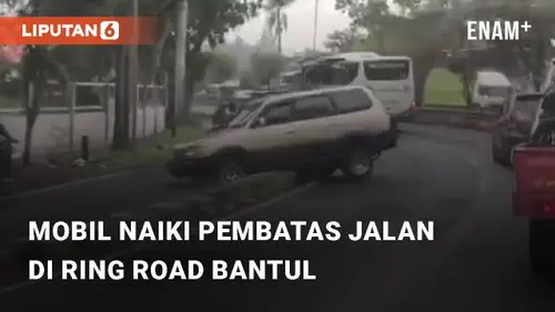 VIDEO: Kecelakaan Mobil Naiki Pembatas Jalan di Ring Road Bantul