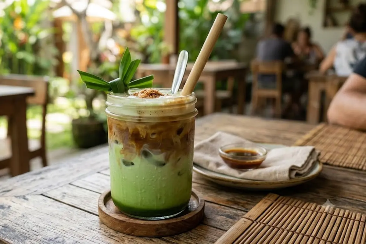 ilustrasi es kopi pandan latte