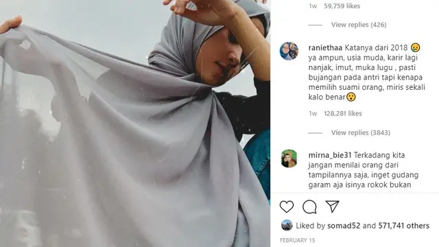 Warganet dengan akun @raniethaa ikut membubuhkan komentar di unggahan foto terakhir Nissa Sabyan yang diposting 15 Februari 2021