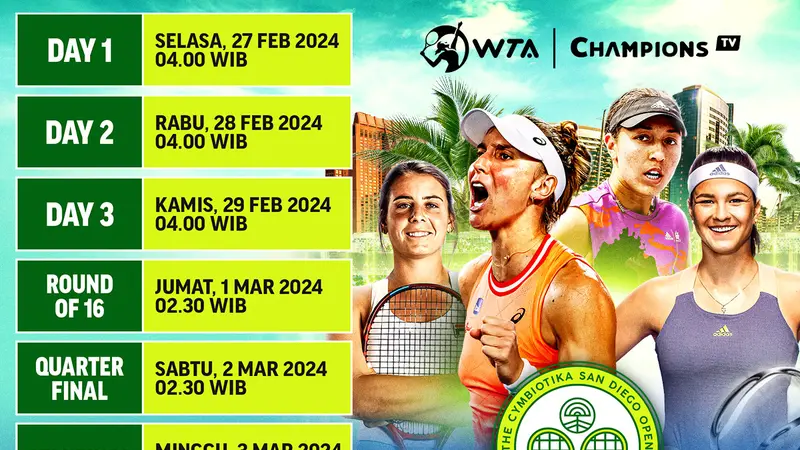 Jadwal dan Link Live Streaming WTA 500: San Diegop Open 2024