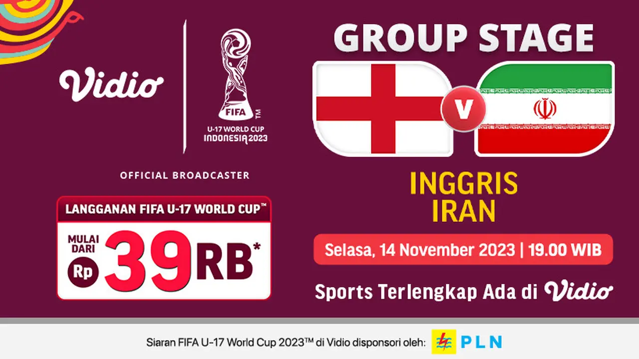 Jadwal dan Live Streaming Piala Dunia U-17 Inggris U-17 vs Iran U-17 di Vidio