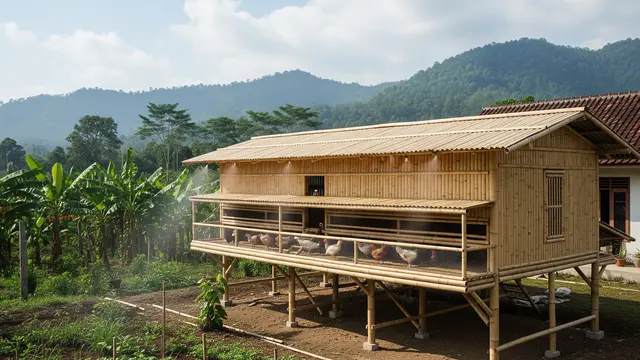 Kandang Panggung Bambu dengan Kolong Terbuka