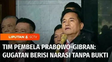 Tim pembela pasangan Prabowo-Gibran menanggapi permohonan pasangan Anies-Muhaimin dan Ganjar-Mahfud di sidang sengketa hasil pilpres. Prabowo-Gibran menilai gugatan pemohon hanya berisi narasi tanpa bukti.
