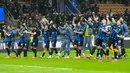 Kemenangan ini menjaga posisi Inter di peringkat dua klasemen Liga Italia 2024/2025, kini dengan 54 poin, selisih satu poin saja dari pemuncak klasemen Napoli. (AP Photo/Luca Bruno)