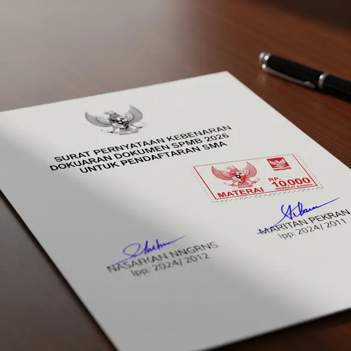 Surat Pernyataan Kebenaran Dokumen SPMB 2026 untuk Pendaftaran Sekolah