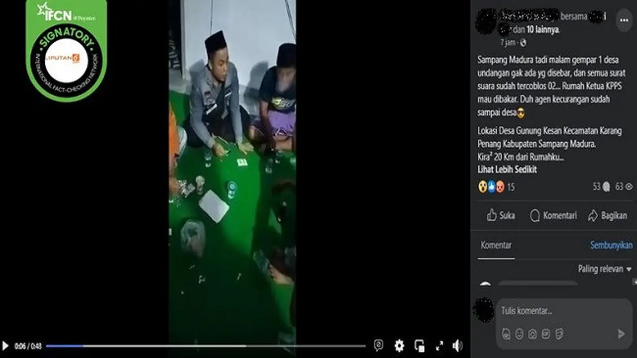 Video yang diklaim surat suara sudah tercoblos di Sampang, Jawa Timur sebelum pemungutan suara Pemilu 2024. (sumber: Facebook)