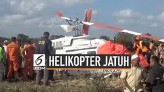 Pesawat helikopter jatuh terhempas ke areal persawahan warga di Lombok Tengah hari Minggu (15/7). Helikopter membawa tiga wisatawan asing yang hendak pergi ke bandara udara Lombok.