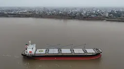 Otoritas kesehatan di Argentina telah memerintahkan isolasi sebuah kapal kargo dari Brasil di Sungai Paraná. (MAGALI CERVANTES / AFP)