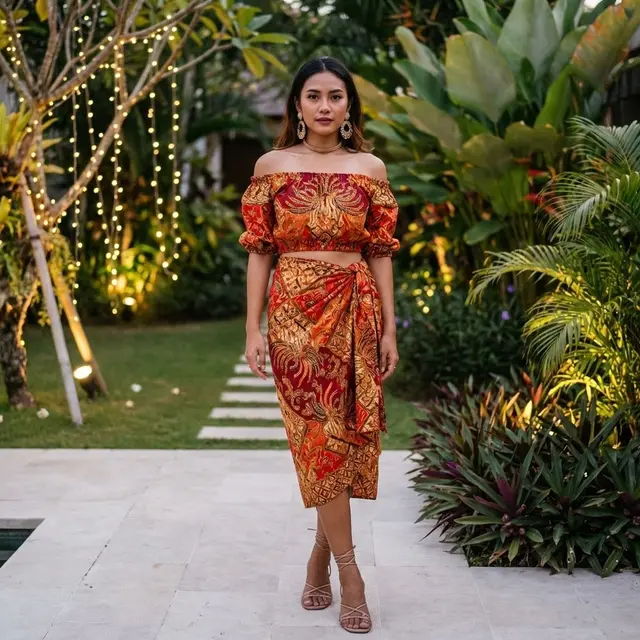 Ilustrasi Model Atasan Batik Crop