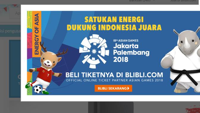 Pembelian tiket Asian Games 2018 melalui Blibli.com (Screenshot Blibli.com)