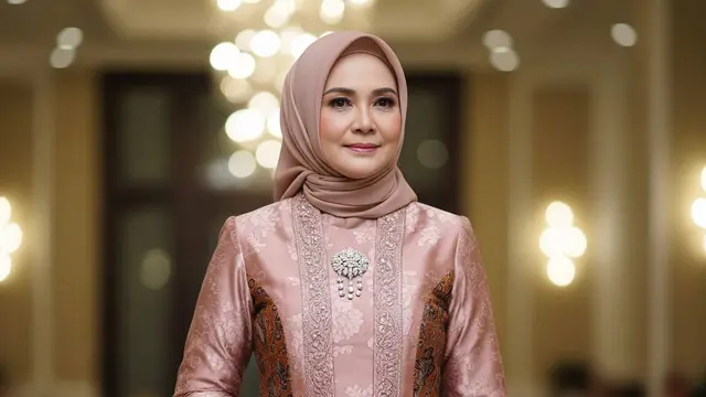 Model Gamis Batik Brokat untuk Istri Pejabat Usia 50 Tahun