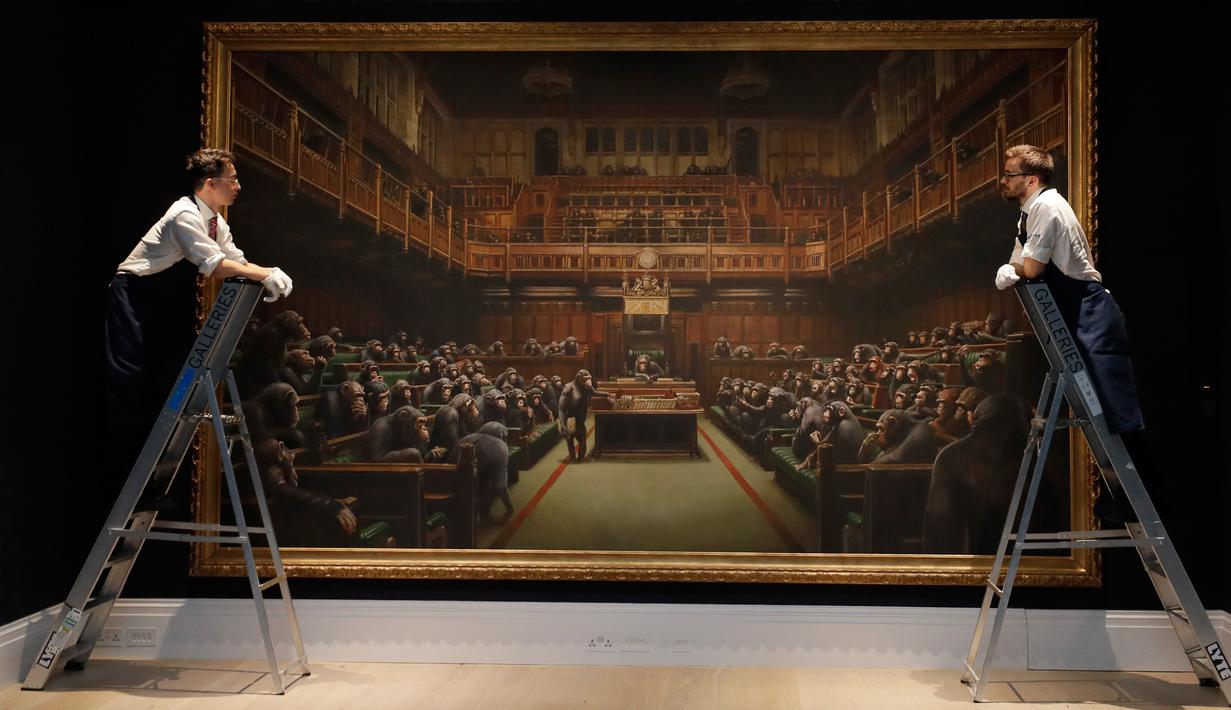 Foto Siap Dilelang Lukisan Banksy Ini Ditaksir Rp 35 1 M Lifestyle Liputan6 Com